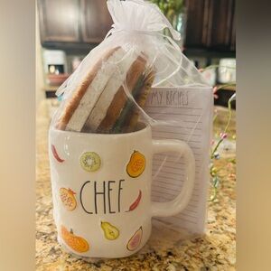 Rae Dunn White Colorful Chef Mug with Recipe List, pencils and assorted sponges